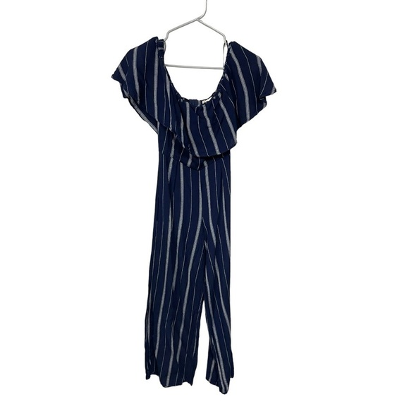 Altar'd State Navy Striped Off Shoulder Jumpsuit Small - Picture 3 of 9